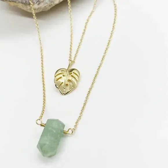 NEW Free People x Luna Norte Green Aventurine & Leaf Layer Necklace - Picture 4 of 15